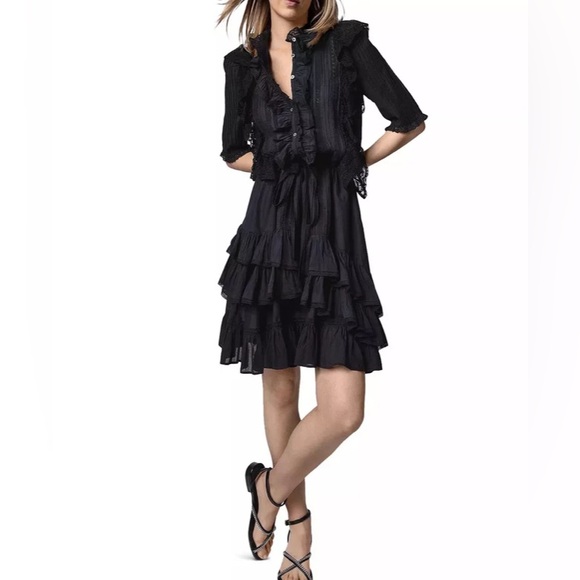 NWT Zadig & Voltaire Ranky Raffle Lace Trim Dress Noir Size S - Picture 4 of 7